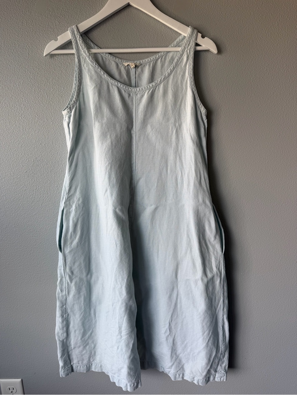 Eileen Fisher light blue 100% linen scoop neck tank top midi dress Women’s sz M